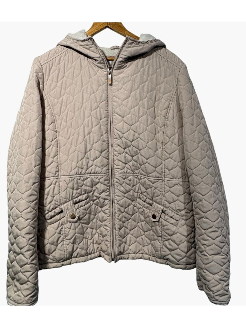 Weatherproof Womens Quilted Beige Winter Coat Jacket Sz XL Hooded Faux Fur Lined